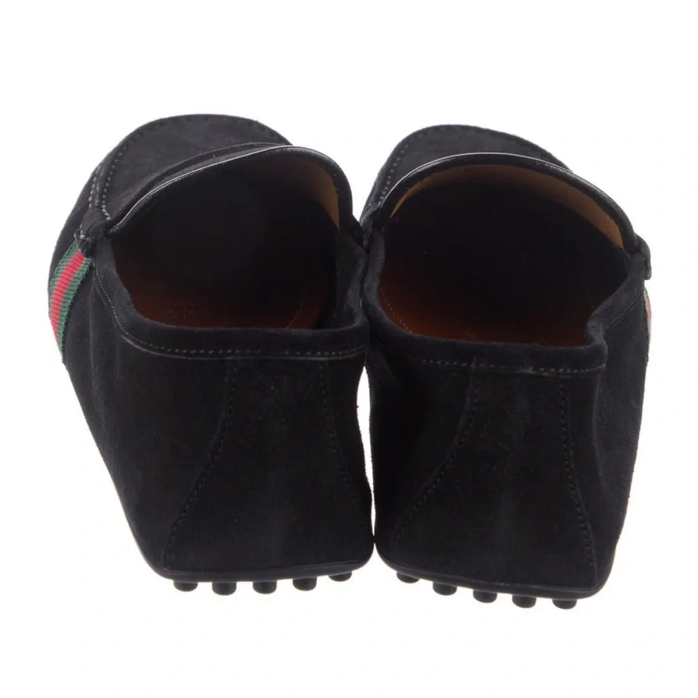 Gucci Black Suede Web Accent Driving moccasins size 7.5